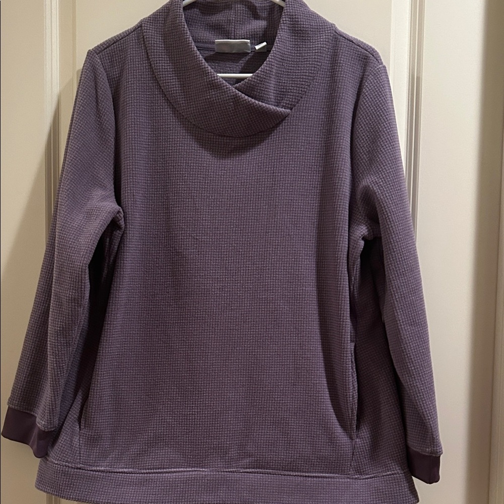 D&Co Women's Shawl collar Waffle pullover sweatshirt like,pockets size MP purple